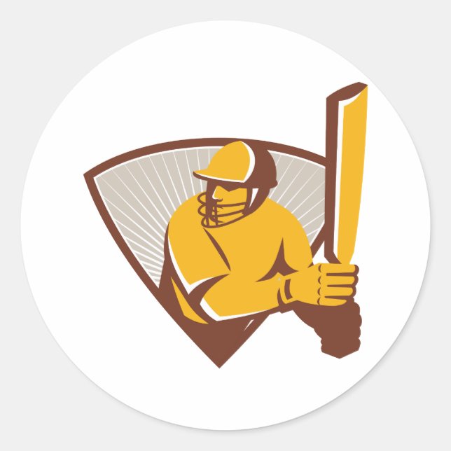 Cricket Batsman Batting Shield Retro Classic Round Sticker (Front)