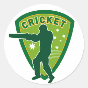 cricket batsman batting silhouette australia classic round sticker