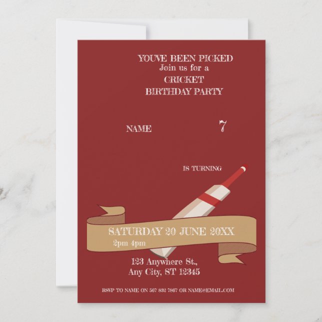 Cricket Birthday Party Sports Invitation (Front)