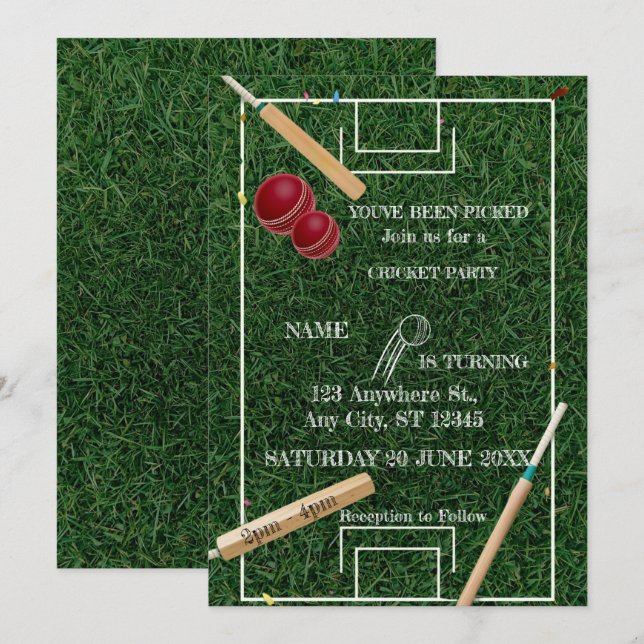 Cricket Birthday Party Sports Invitation (Front/Back)