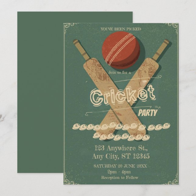 Cricket Birthday Party Sports Invitation (Front/Back)