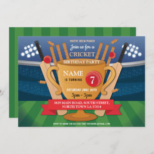 Cricket Birthday Party Sports Winner Cup Invite