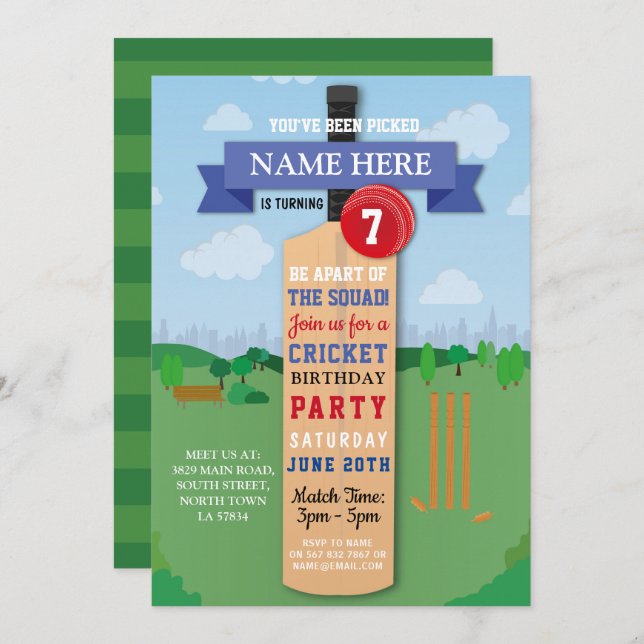 Cricket Birthday Party Sports Winner Match Invitation (Front/Back)