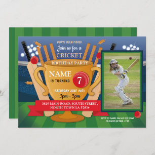 Cricket Birthday Photo Party Girl Boy Sports Theme Invitation