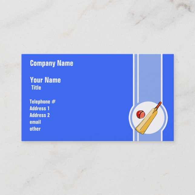 Cricket; blue business card (Front)