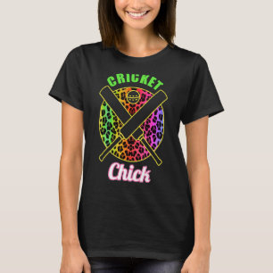 Cricket Chick Girl Leopard Bat Cricketer Women Cri T-Shirt