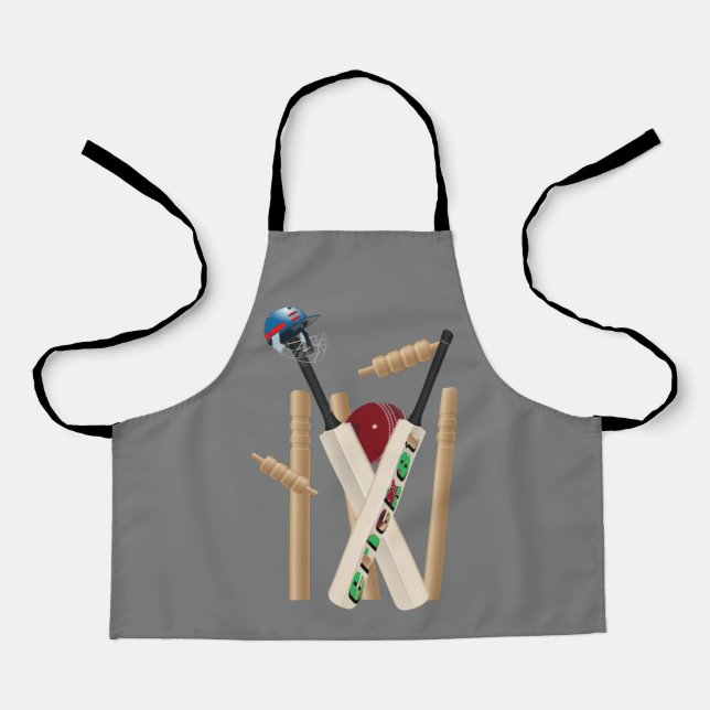 Cricket Equipment Bats Ball, Kids Full Print Apron (Front)