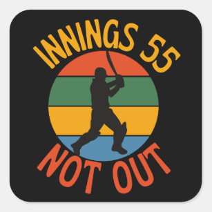 Cricket Fan 55 Year Old Birthday Not Out Square Sticker