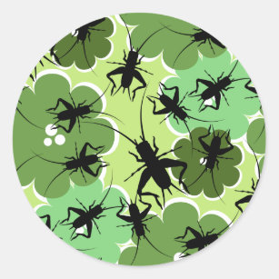 Cricket Floral Pattern Green + Black Classic Round Sticker