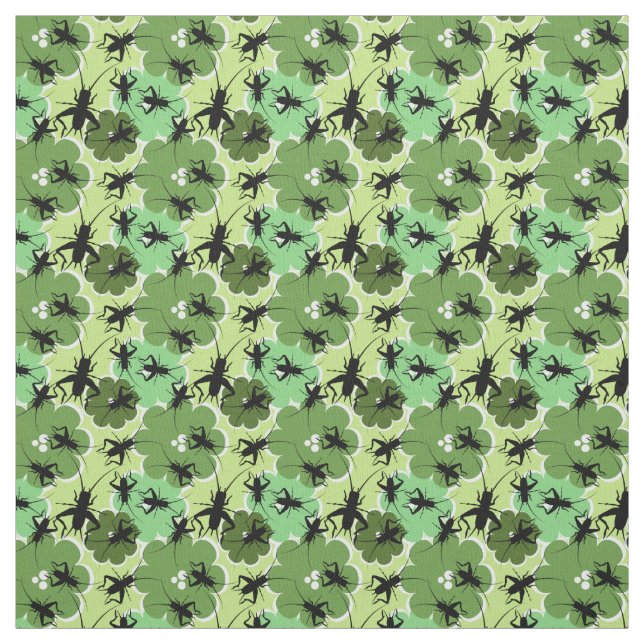 Cricket Floral Pattern Green + Black Fabric (Swatch)