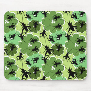 Cricket Floral Pattern Green + Black Mouse Pad
