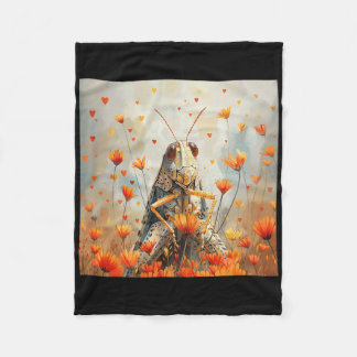 Cricket Flowers With Hearts Around Boho Style Grap Fleece Blanket