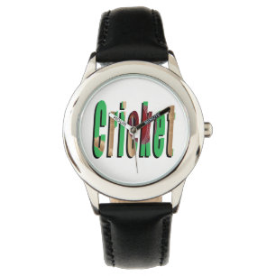 Cricket Game Logo, Kids Black Leather Watch