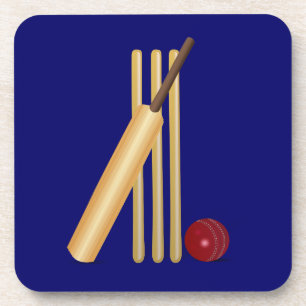 Cricket Game, wicket, ball and bat Coaster