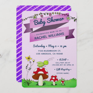 Cricket Garden Sparkle Purple Baby Shower Card