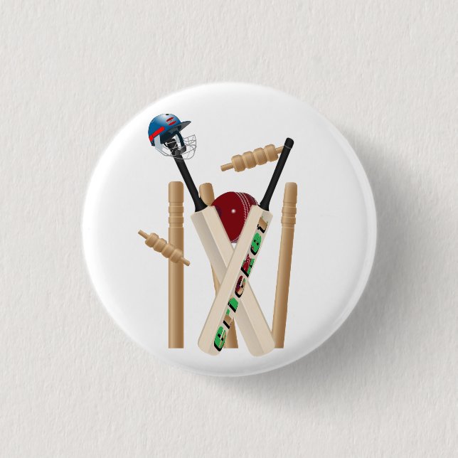 Cricket Helmet, Bats And Ball,  3 Cm Round Badge (Front)