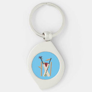 Cricket Helmet, Bats And Ball,   Key Ring
