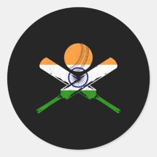 Cricket India Vintage Indian Flag Cricketer  Classic Round Sticker