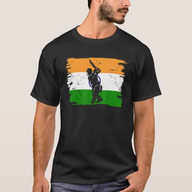 Cricket   Indian Players Flag Of India Cricket Pla T-Shirt (Front)