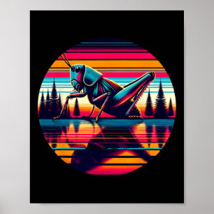 Cricket Insect Sunset Retro Style Vintage 80s 70s Poster