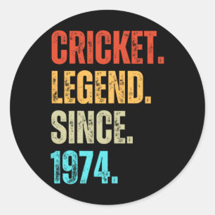 Cricket Legend Since 1974 Retro Birthday Classic Round Sticker