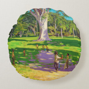 Cricket match Botanical Gardens Dominica Round Cushion