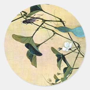 Cricket on a Vine Japanese Woodblock Art Ukiyo-E Classic Round Sticker