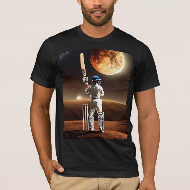 Cricket on the Moon - Unique Sports Art T-Shirt (Front)