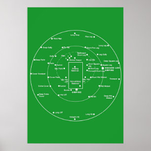 CRICKET PITCH POSITIONS- Fielding Positions Diagra Poster