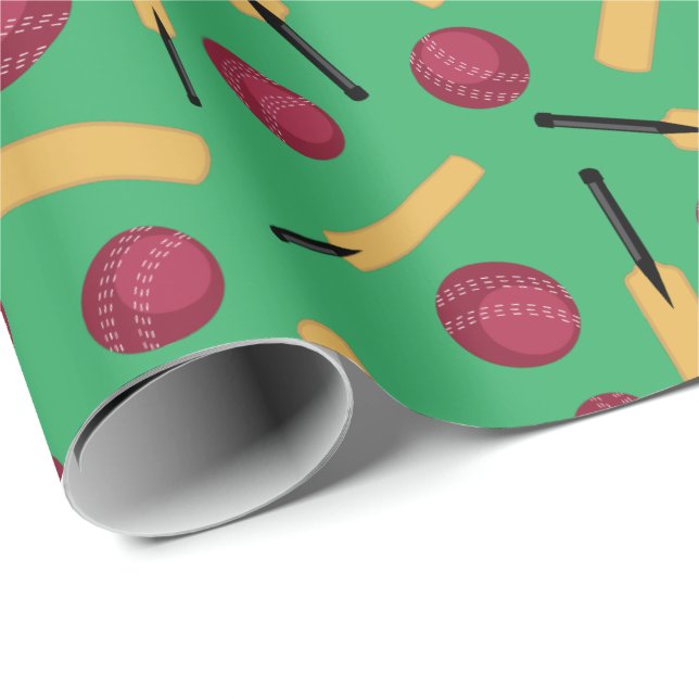 Cricket Player Bat and Ball Cricketer Pattern Wrapping Paper (Roll Corner)