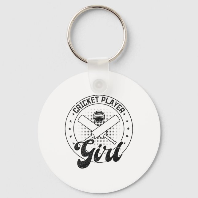 Cricket Player Girl  Key Ring (Front)