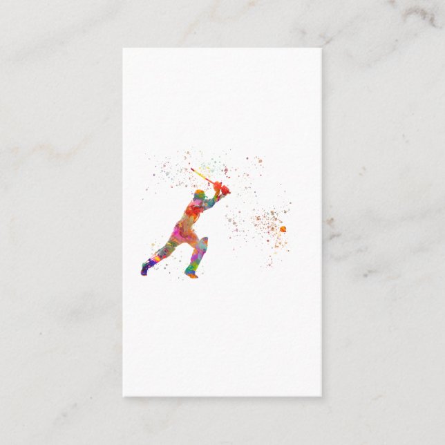 Cricket player in watercolor business card (Front)