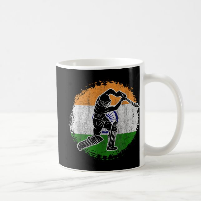 Cricket Player Indian Flag Cricketer  Coffee Mug (Right)