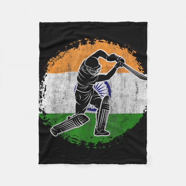 Cricket Player Indian Flag Cricketer  Fleece Blanket (Front)