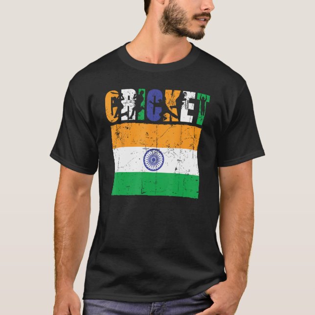 Cricket Player Indian Flag For Youth Boys Kids T-Shirt (Front)