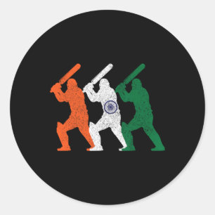 Cricket Player Indian Flag Vintage India Cricket Classic Round Sticker