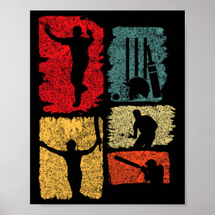 Cricket Player Retro Cricket Silhouette Cricket Sp Poster