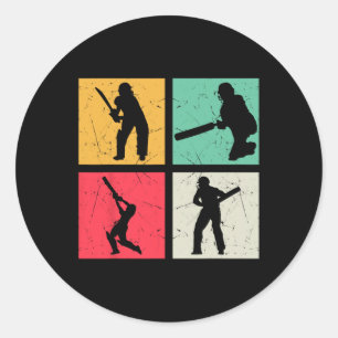 Cricket Player Retro Cricket Silhouette Cricketing Classic Round Sticker