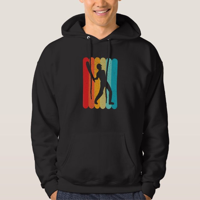 Cricket Player Silhouette Retro Vintage Lines 80s  Hoodie (Front)
