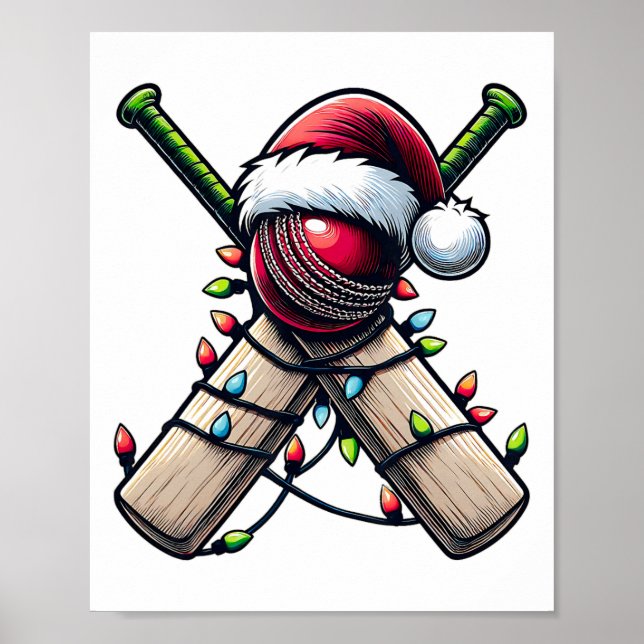 Cricket Player Team Christmas Hat Xmas  Poster (Front)