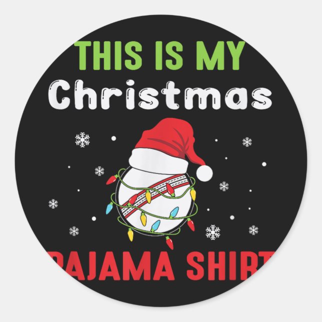 Cricket Player This Is My Christmas Pajama  Classic Round Sticker (Front)