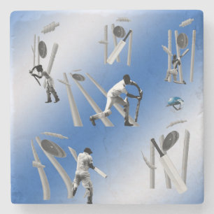 Cricket Players Playing Cricket, Stone Coaster