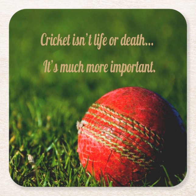 Cricket Red Ball Funny Motivational Square Paper Coaster (Front)