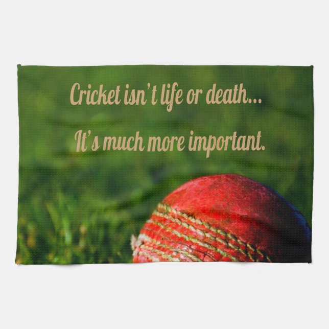 Cricket Red Ball Funny Motivational Tea Towel (Horizontal)
