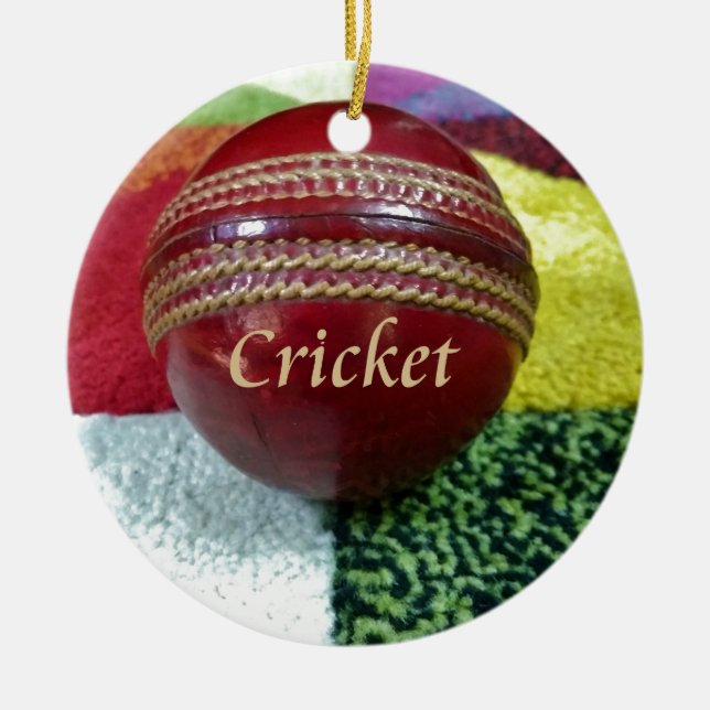Cricket: Red Hard Ball Art Print Ceramic Ornament (Front)