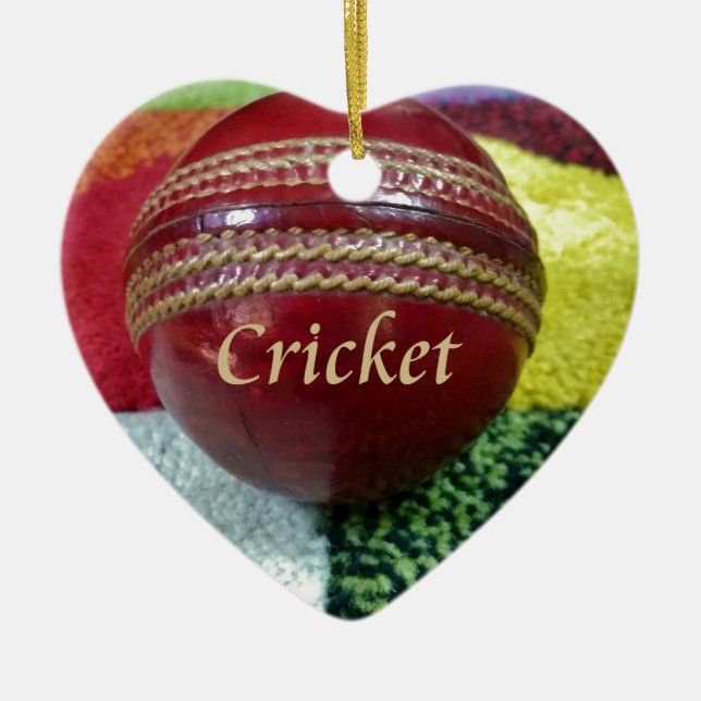 Cricket: Red Hard Ball Art Print Ceramic Ornament (Front)