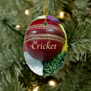 Cricket: Red Hard Ball Art Print Ceramic Ornament