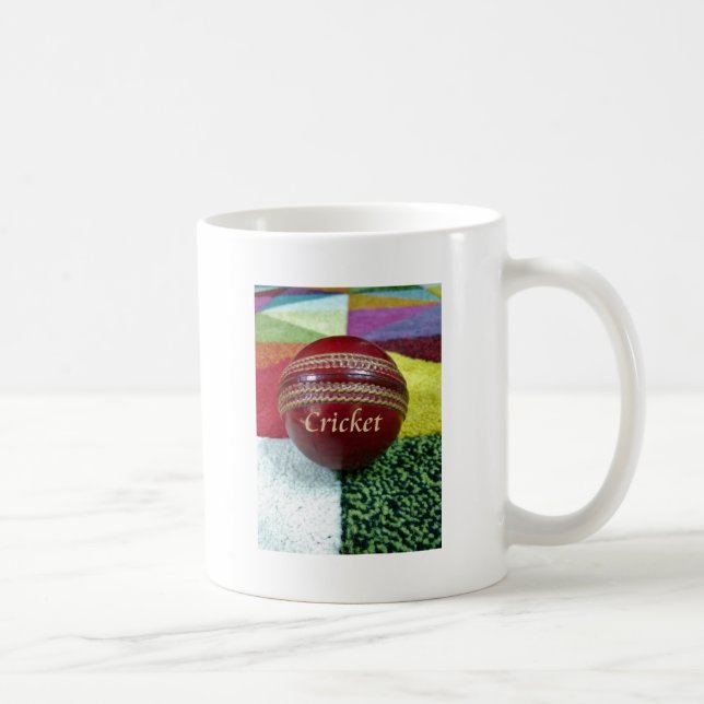 Cricket: Red Hard Ball Art Print Coffee Mug (Right)