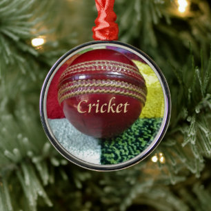 Cricket: Red Hard Ball Art Print Metal Ornament