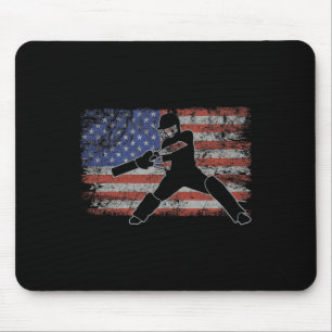 Cricket Retro Usa Flag Cricket Player 4th Of July Mouse Pad